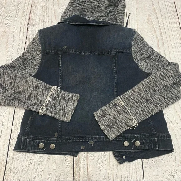 Free People Hooded Denim Knit Jacket in Dark Blue/Black with Gray Medium - Picture 5 of 10